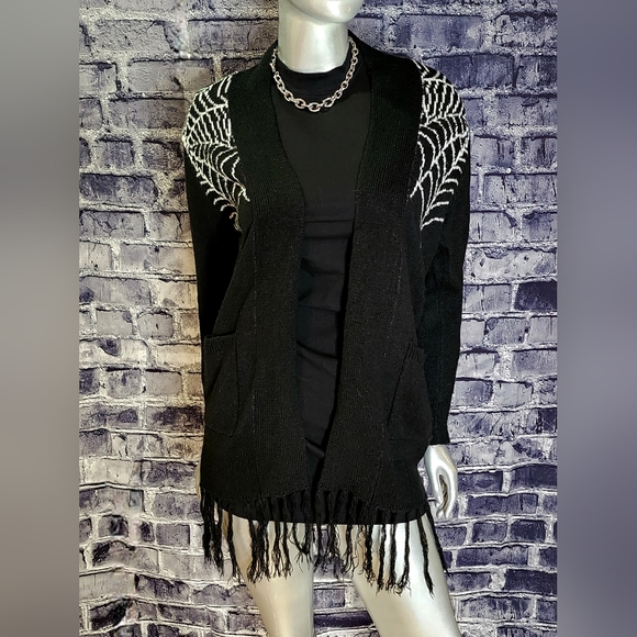 RARE! Spider Web Black Cardigan Sweater from Too Fast - Picture 11 of 13